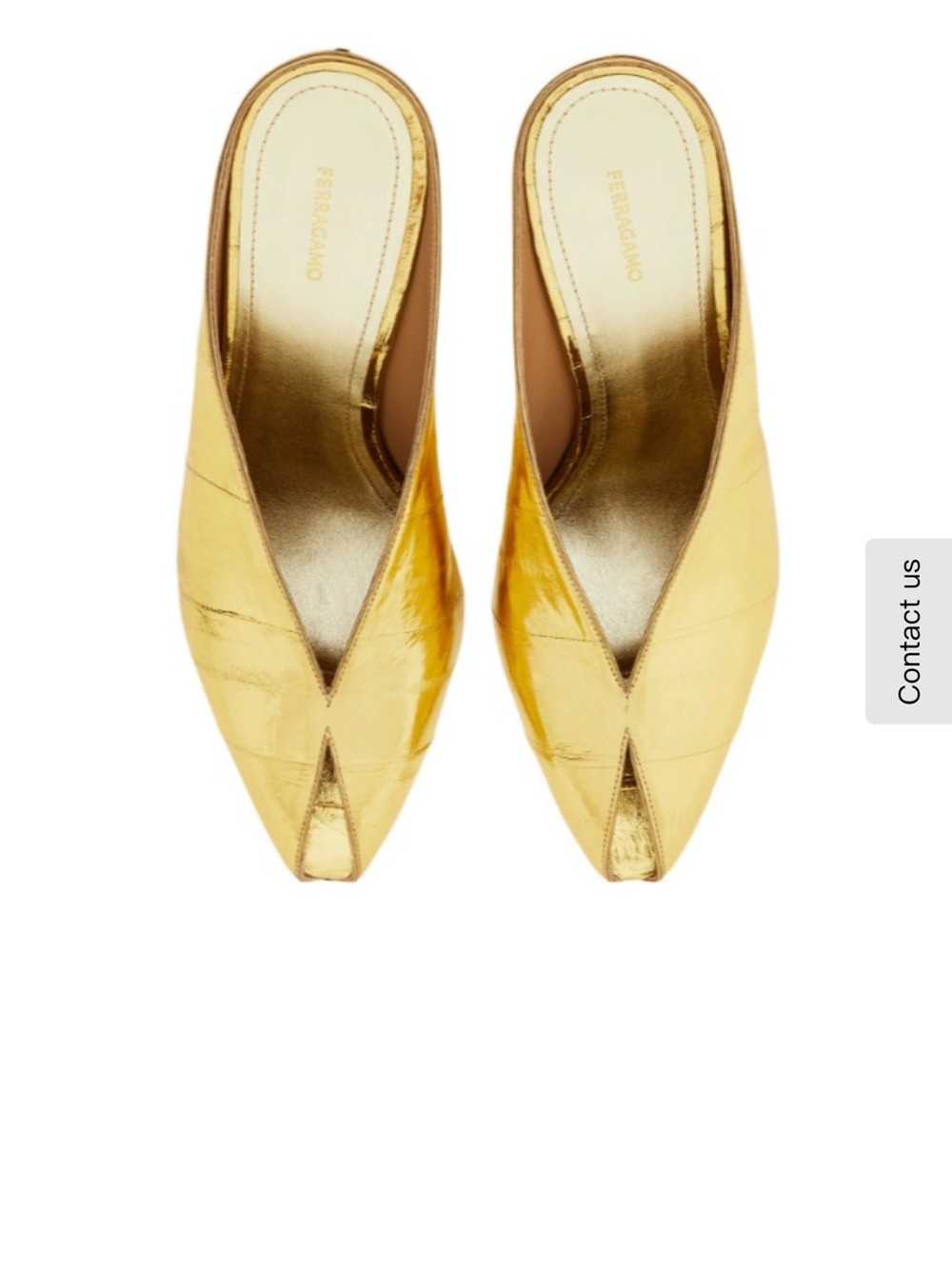 Salvatore Ferragamo Metallic Gold Pointed V-Cut Slip-On Mules